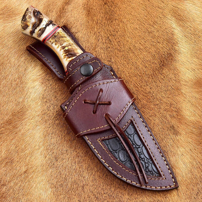 Custom Handmade Damascus Skinning Knife with Sheep Horn Handle – 4.5" Blade