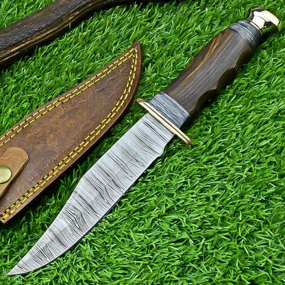 Western Boulder Colorado Knife – 13” Handmade Damascus Steel Blade with Rosewood Handle & Leather Sheath