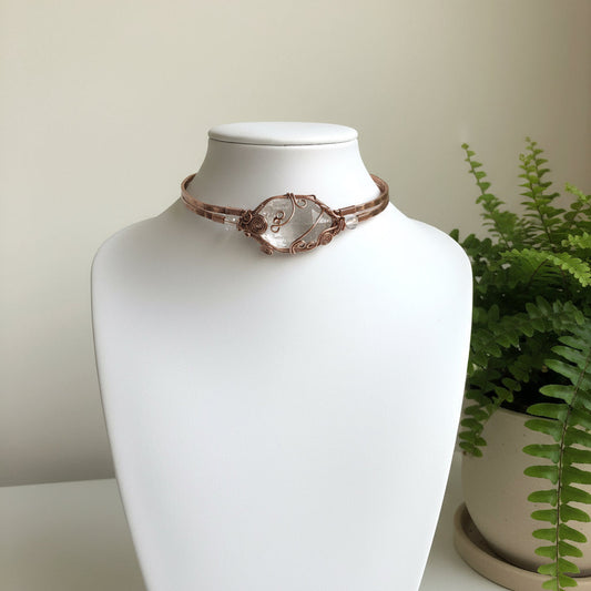 Custom copper wire wrapped clear quartz choker necklace
