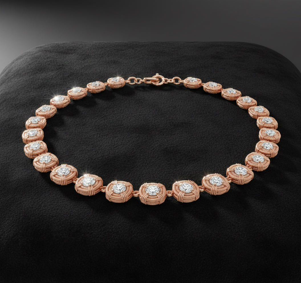 Copper Wire Wrapped Moissanite Tennis Chain Necklace