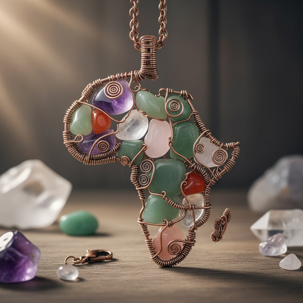 Africa wire Wrapped Tumbled Stone Necklace