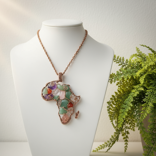 Africa wire Wrapped Tumbled Stone Necklace