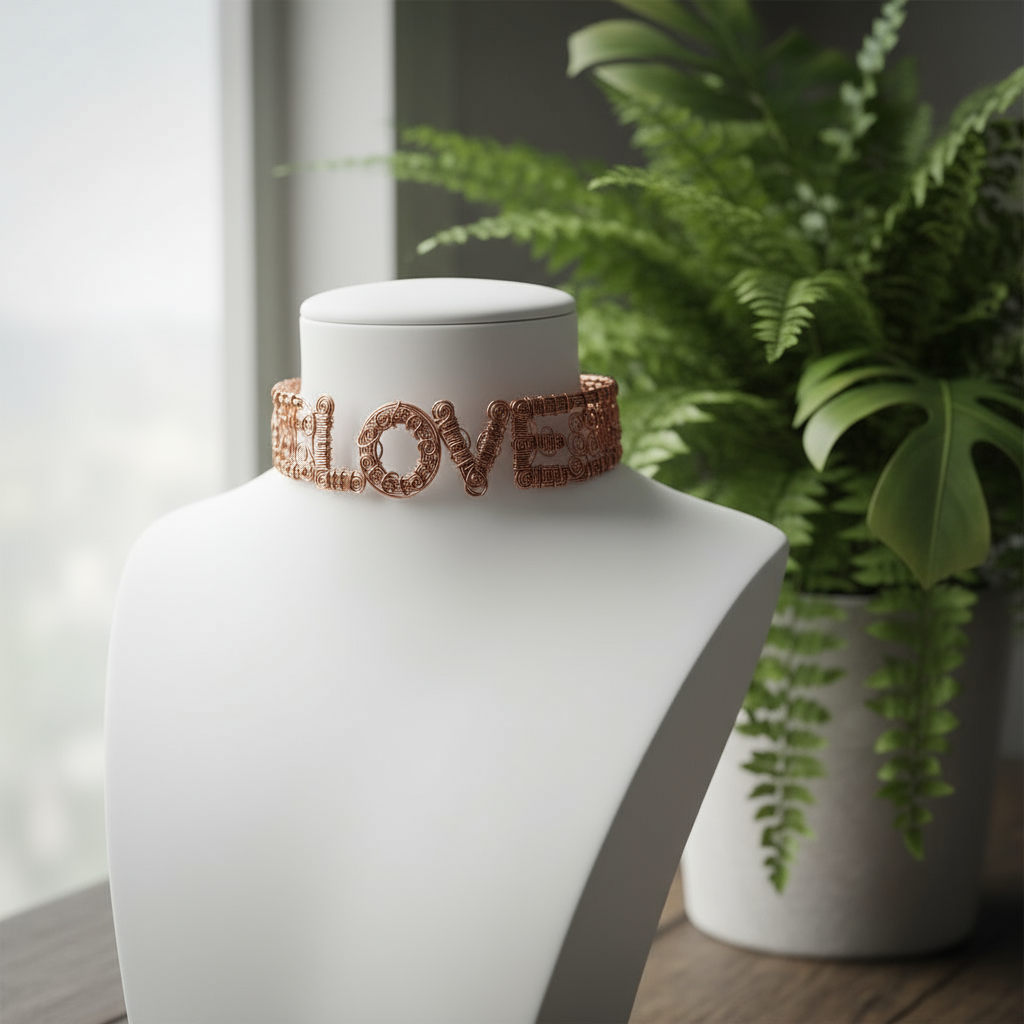 Custom Copper Wire Wrapped Love Choker