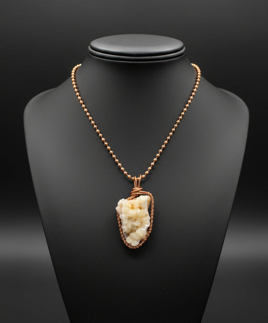 *Rare*Chalcedony Copper Wire Wrapped Necklace W/Ball Chain