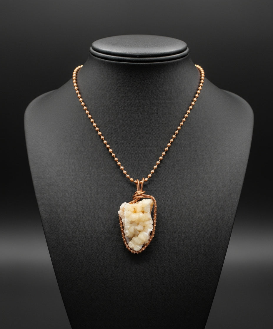 *Rare*Chalcedony Copper Wire Wrapped Necklace W/Ball Chain