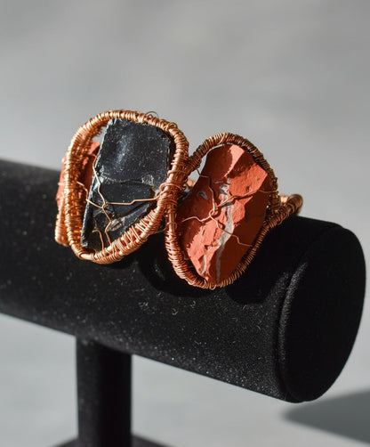 Black Obsidian and Red Jasper Chunky Raw Crystal Bracelet