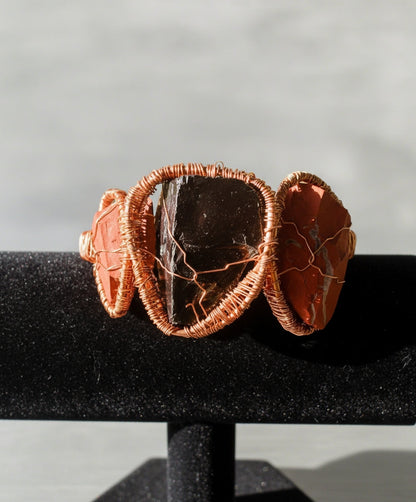 Black Obsidian and Red Jasper Chunky Raw Crystal Bracelet