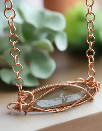 Beautiful Ma'AT Custom Engraved And Wire Wrapped Agate Slice Necklace