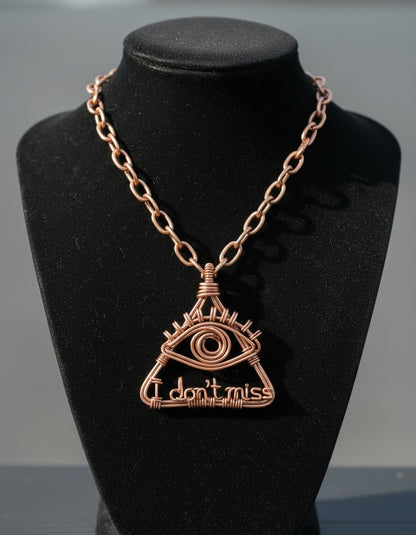 Copper wire wrapped eye of knowledge necklace