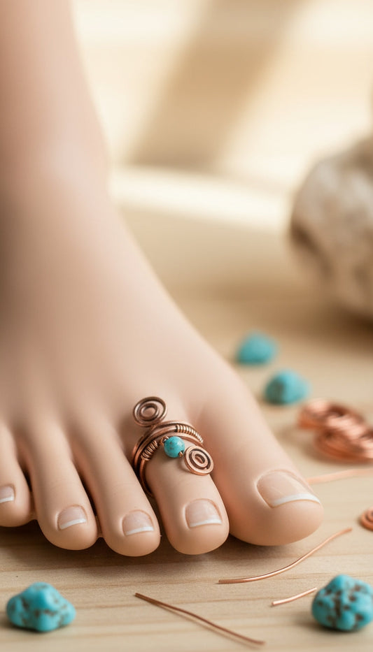 copper Wire Wrapped Crystal Toe Ring