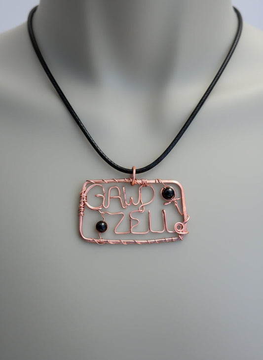 .999 Copper Hand Wrapped Rectangle Name Pendant