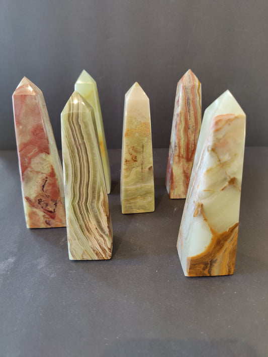 Green Onyx Obelisk Tower Sculpture 5"