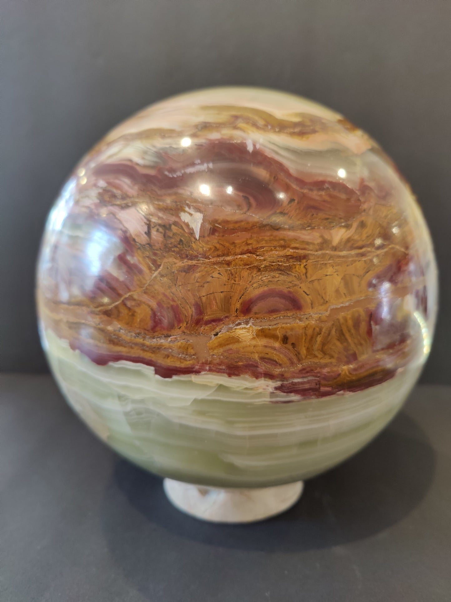 Green Onyx Sphere 8" with Onyx Display Stand