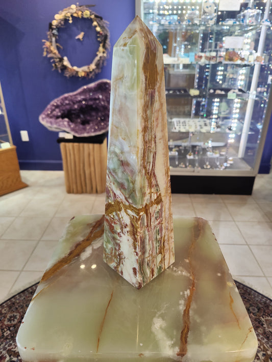 Green Onyx Obelisk Sculpture 16.5"
