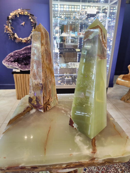 Green Onyx Obelisk Sculpture 12"