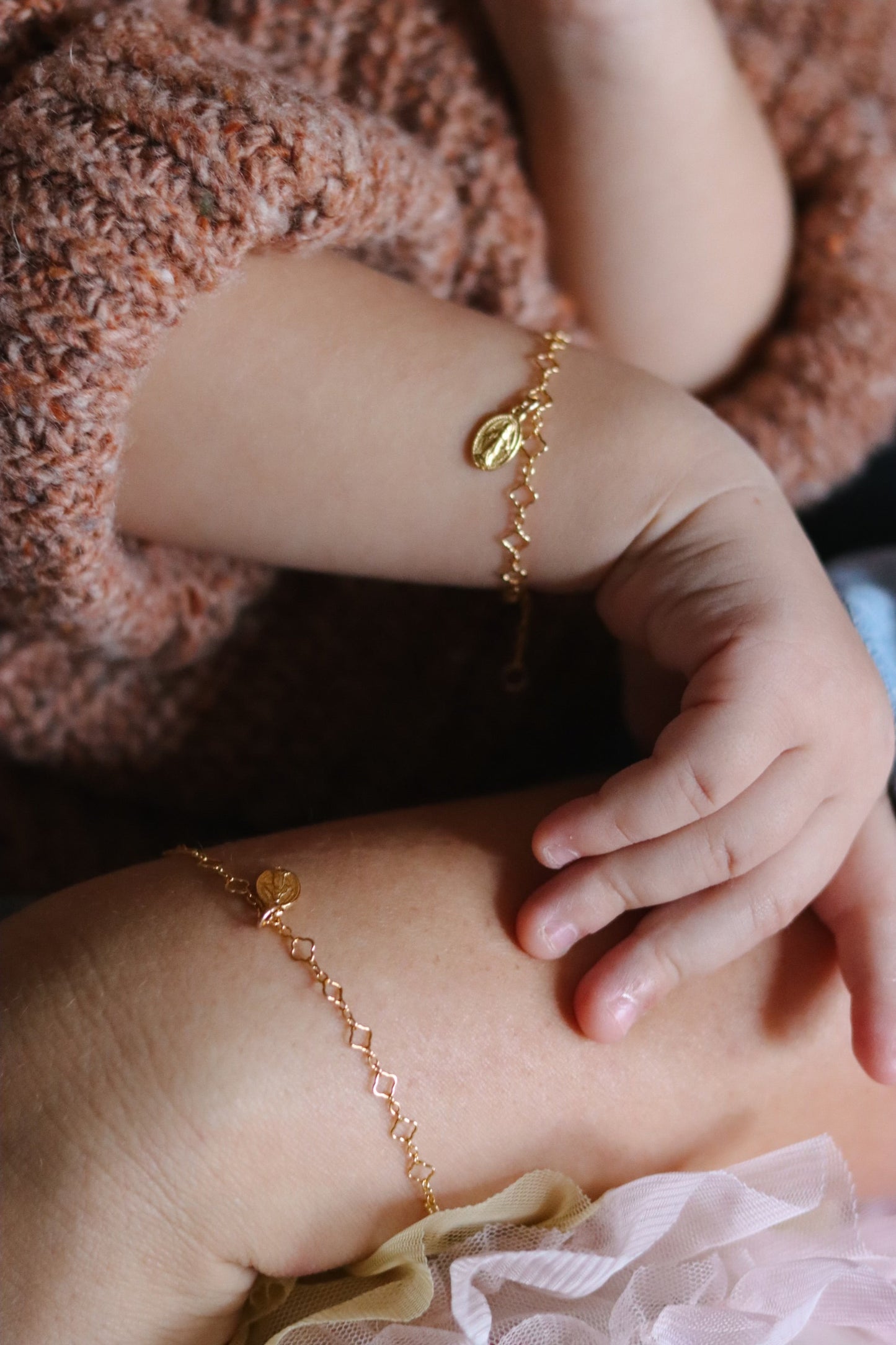 Miraculous Medal Floral Bracelet Set - Mommy and Me