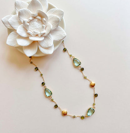Green Amethyst Gold Bezel Chain