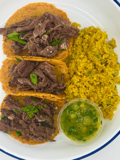 Slow Roasted Beef Tacos w. Yam Tortillas & Spanish Rice