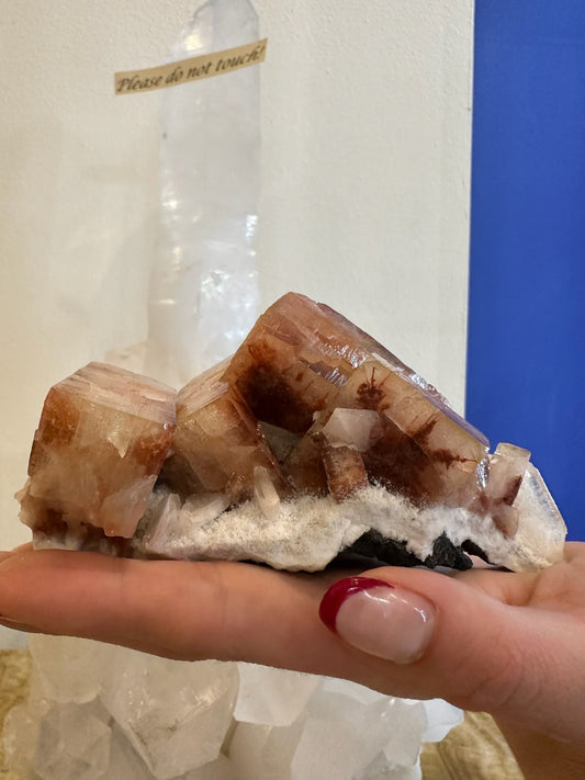 Red Apophyllite Cube with Stilbite on Matrix from Pune, India