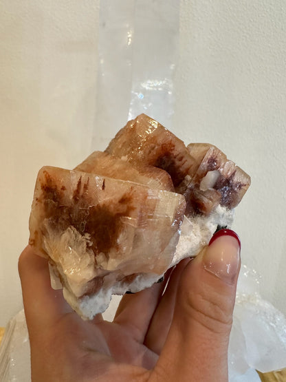Red Apophyllite Cube with Stilbite on Matrix from Pune, India