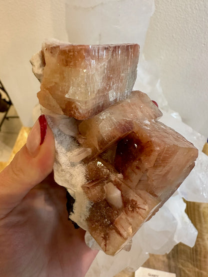 Red Apophyllite Cube with Stilbite on Matrix from Pune, India