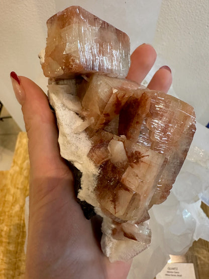 Red Apophyllite Cube with Stilbite on Matrix from Pune, India