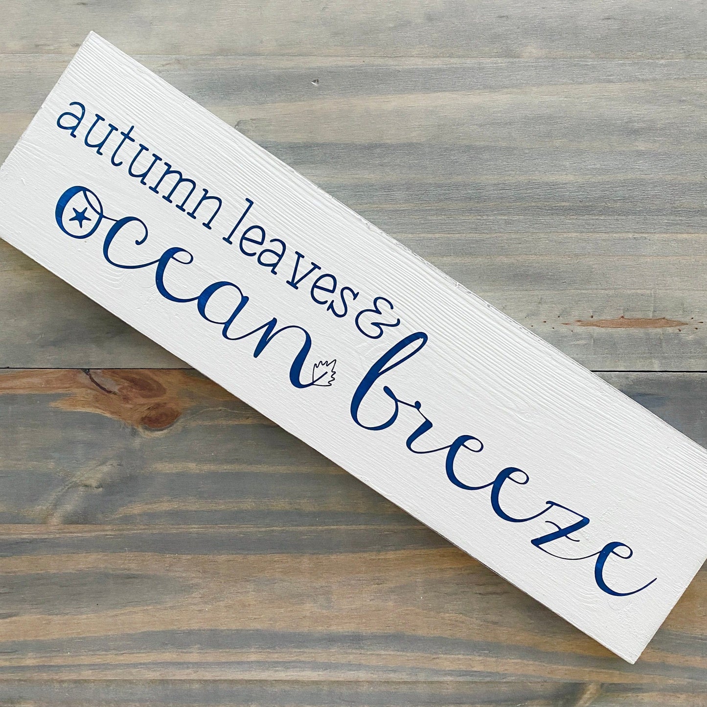 Autumn Leaves Ocean Breeze Sign, 20 x 6 in