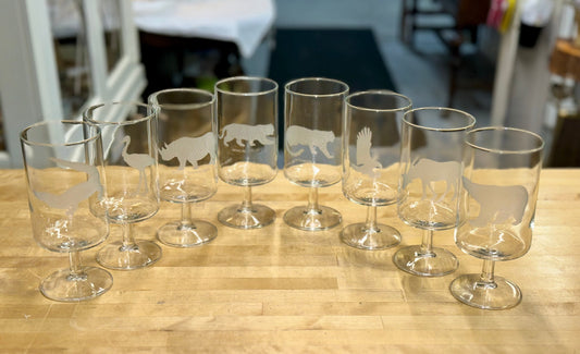 Vintage Etched Georg Jensen Wildlife Glasses – Stemmed Drinking Glasses with Animal Designs