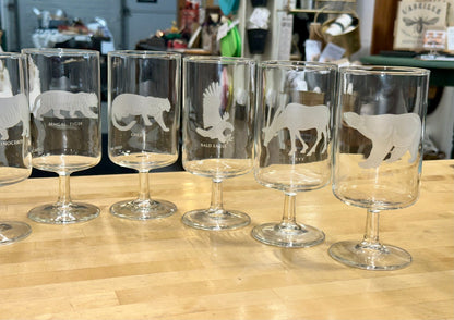 Vintage Etched Georg Jensen Wildlife Glasses – Stemmed Drinking Glasses with Animal Designs
