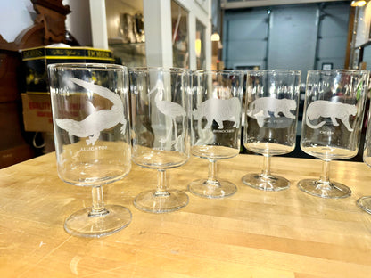 Vintage Etched Georg Jensen Wildlife Glasses – Stemmed Drinking Glasses with Animal Designs