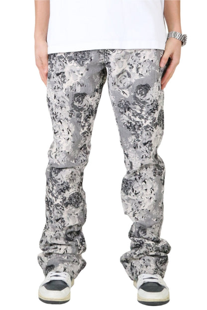 VISTA Men's premium jacquard flare stacked fit denim pants