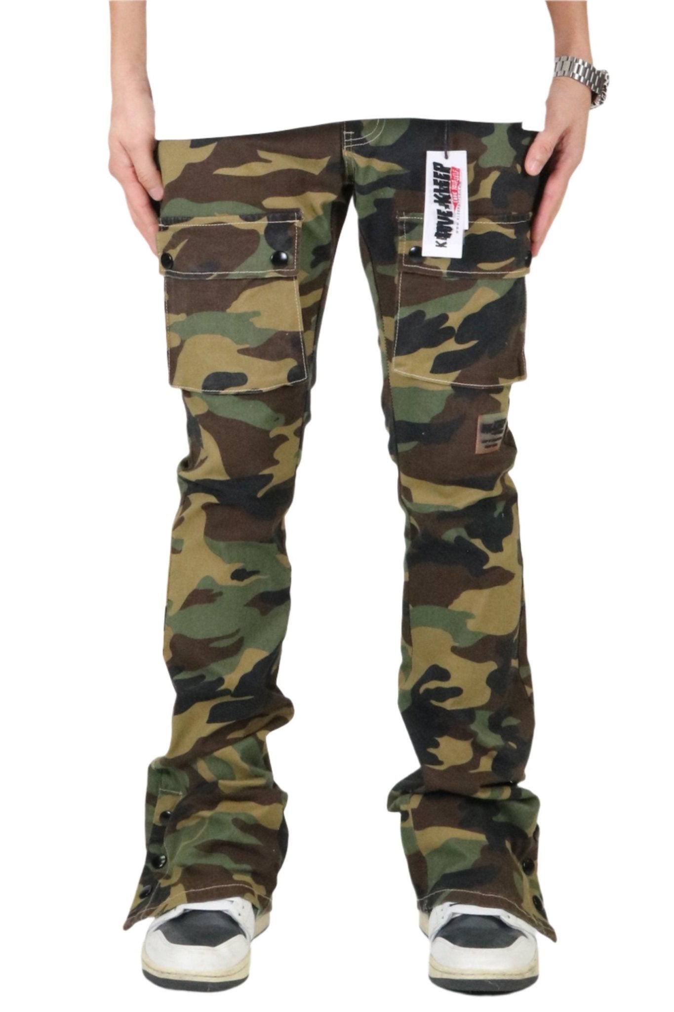 Veil Men's premium flare stacked twill cargo pant with multi functional pockets