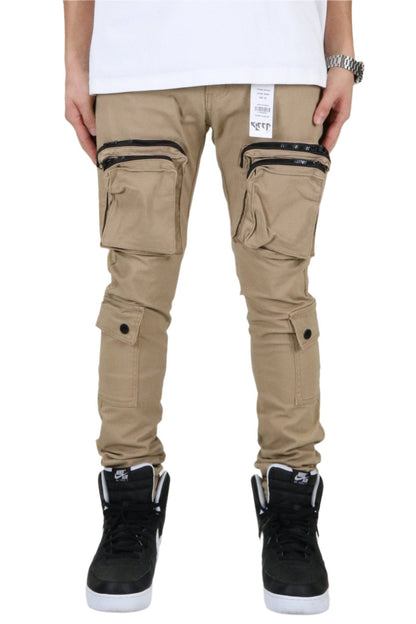 VENGE Men's premium twill khaki cargo pants.