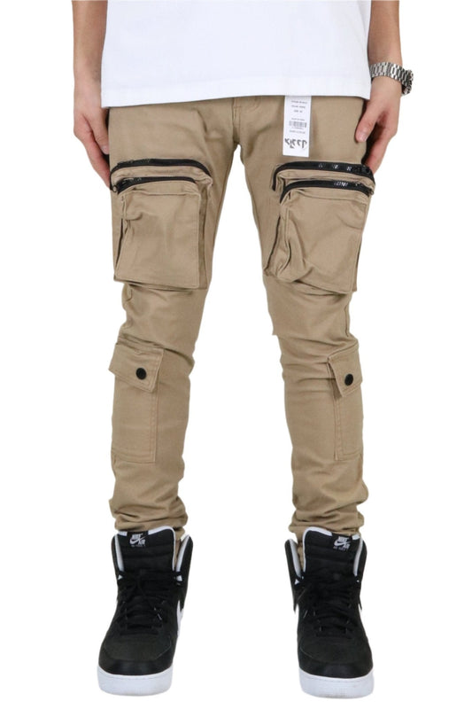 VENGE Men's premium twill khaki cargo pants.