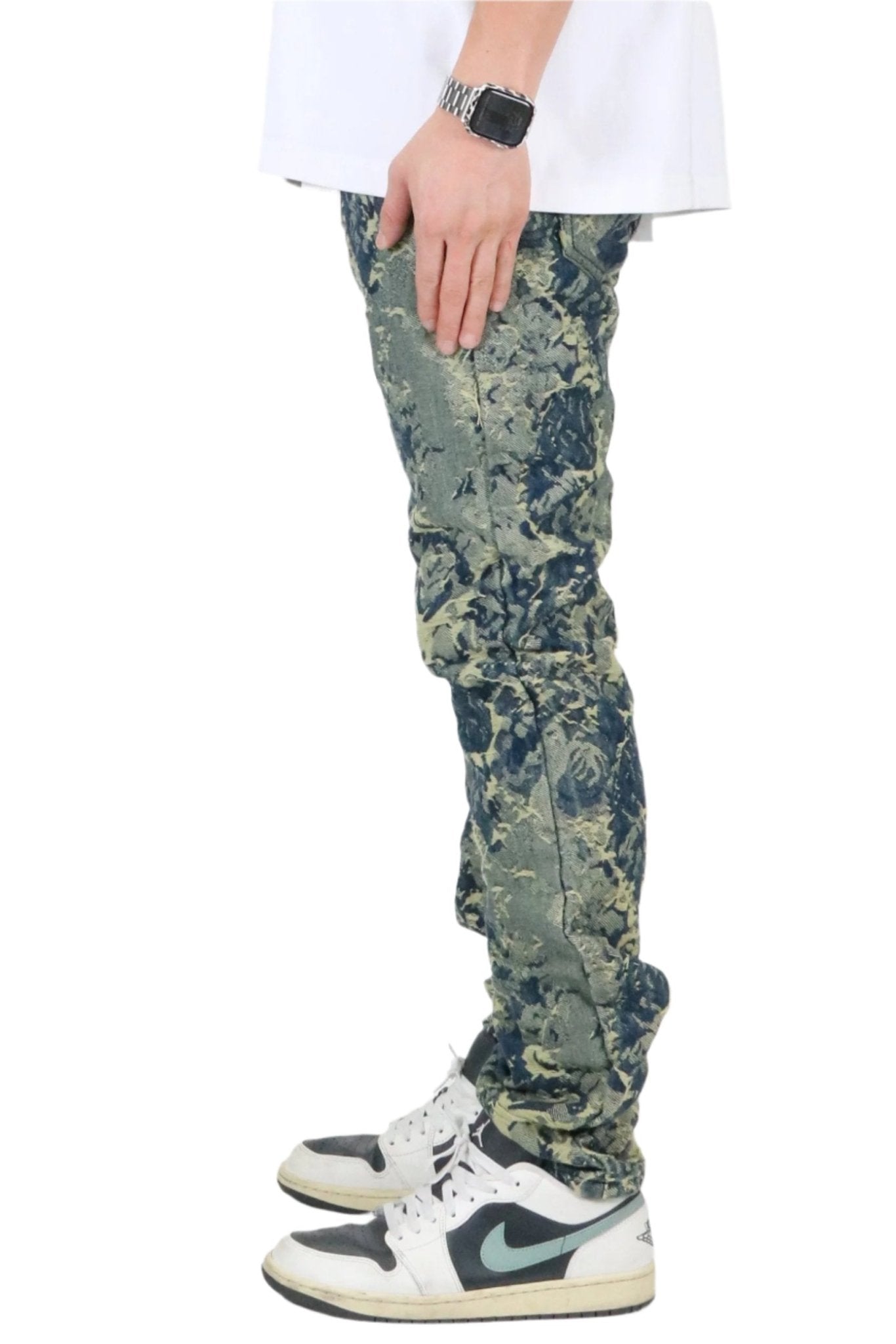 ROBIN Men's premium jacquard slim straight fit denim pants