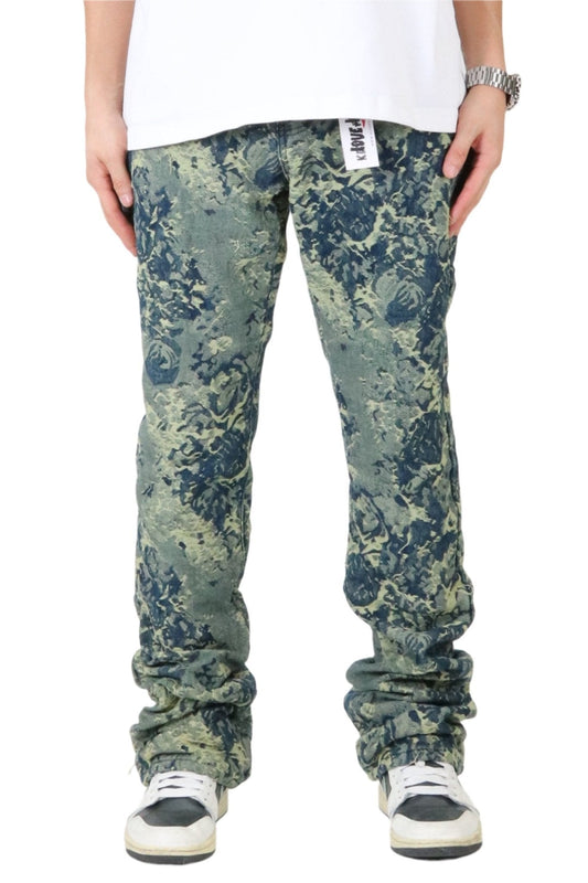 ROBIN Men's premium jacquard flare stacked fit denim pants