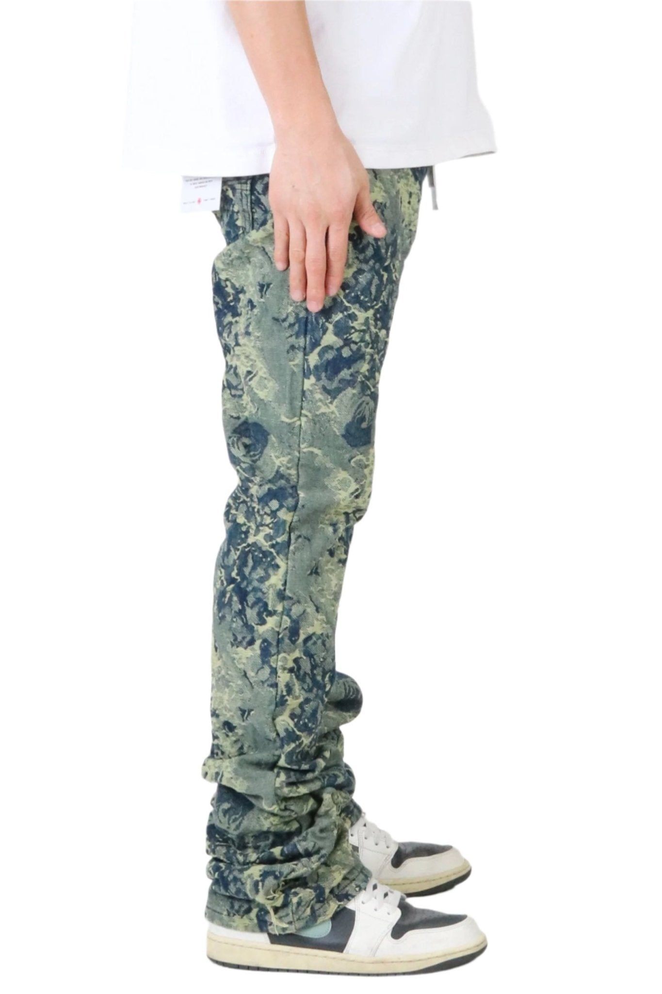 ROBIN Men's premium jacquard flare stacked fit denim pants