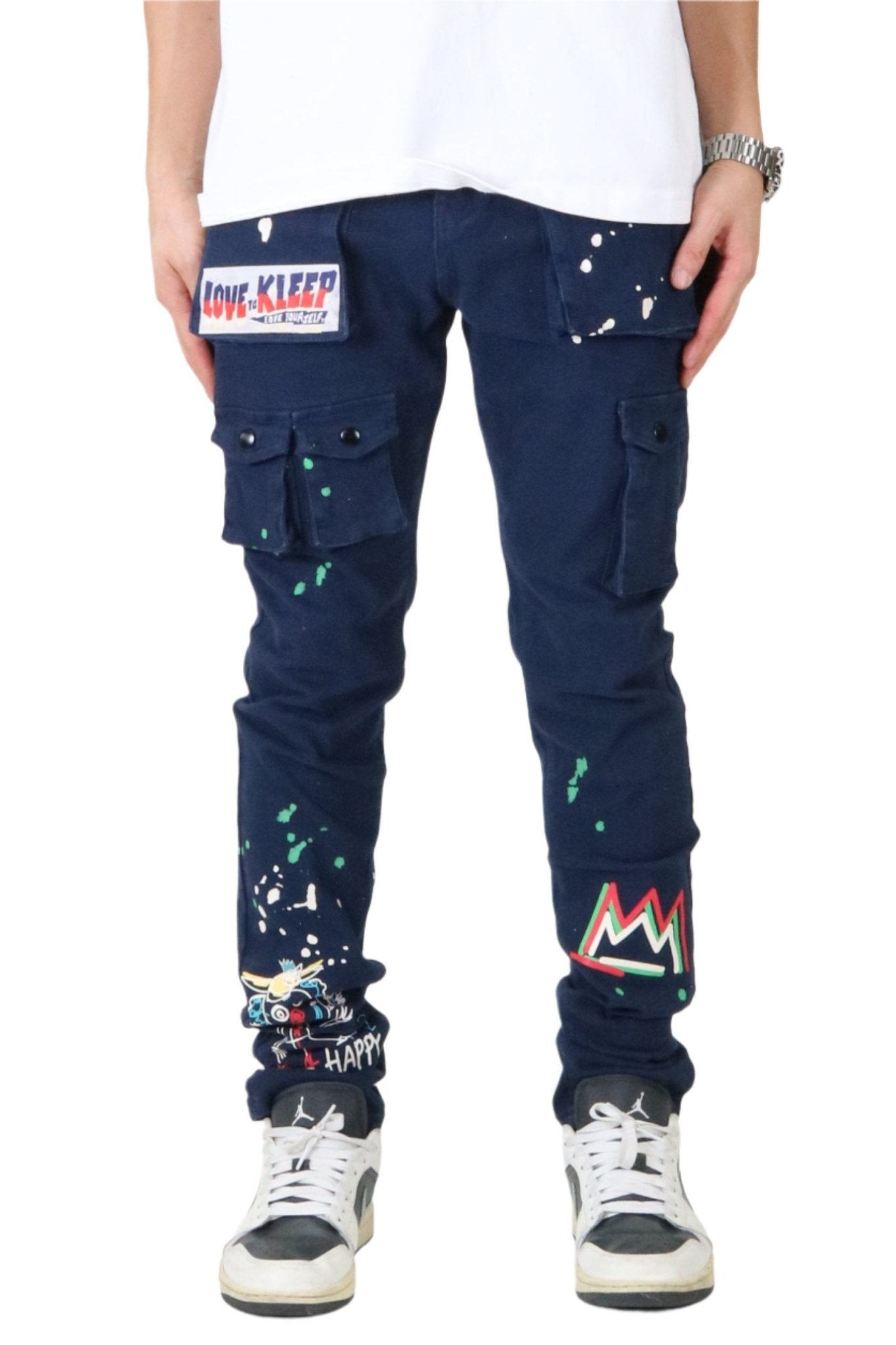 Rey Men's premium skinny twill cargo pants.