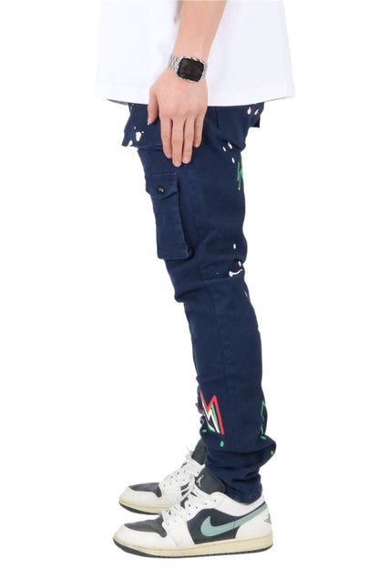 Rey Men's premium skinny twill cargo pants.