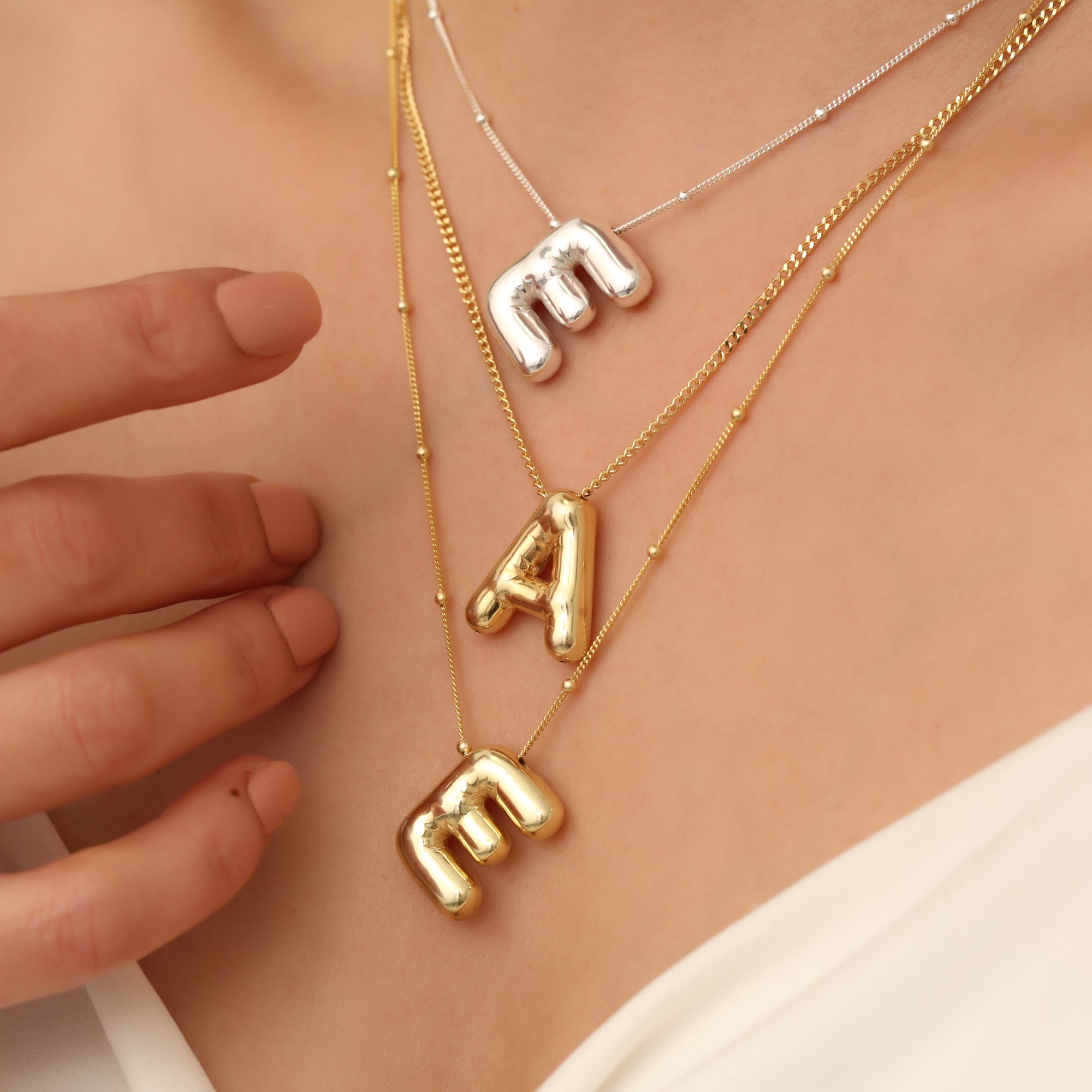 Bubble Letter Necklace Gold Filled 925 Sterling Silver 3D Bubble Initial Necklace Custom Letter Necklace