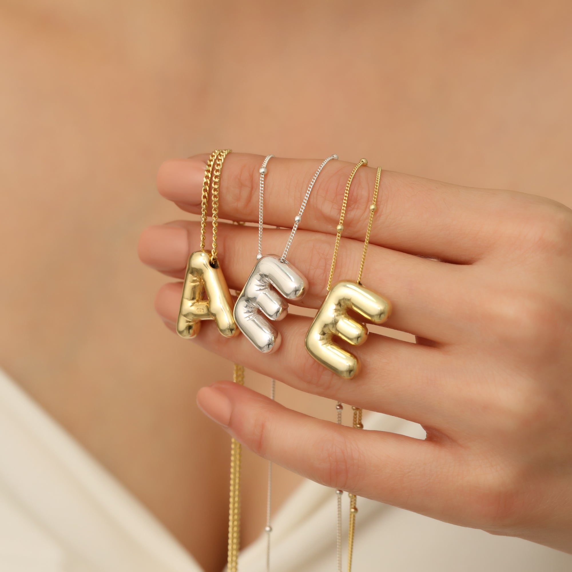 Bubble Letter Necklace Gold Filled 925 Sterling Silver 3D Bubble Initial Necklace Custom Letter Necklace