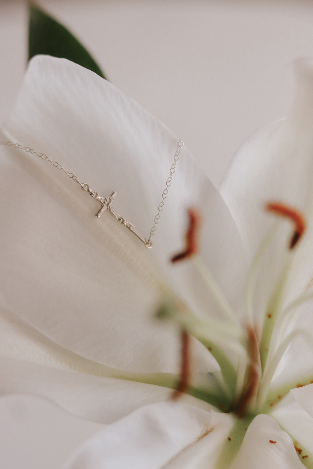 St. Joseph Lily Cross Necklace in Silver