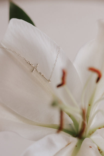 St. Joseph Lily Cross Necklace in Silver