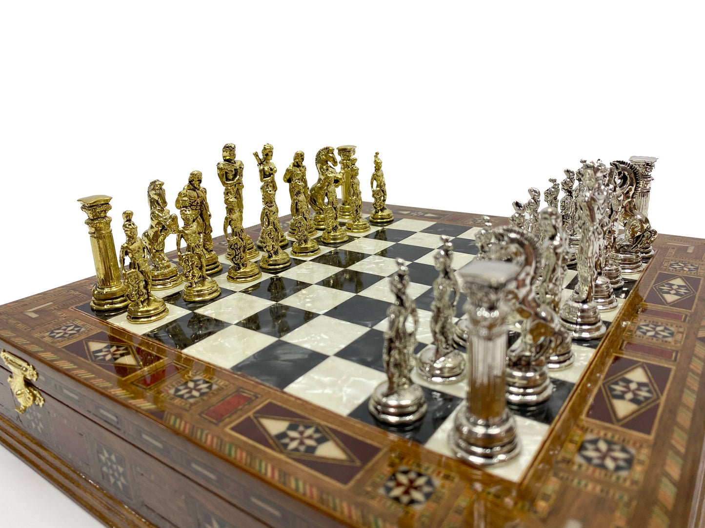 Personalized 10.8 Inches Chess Set Black - Gift Idea for Anyone on Any Occasion - Golden Silver Mythology Chess Pieces