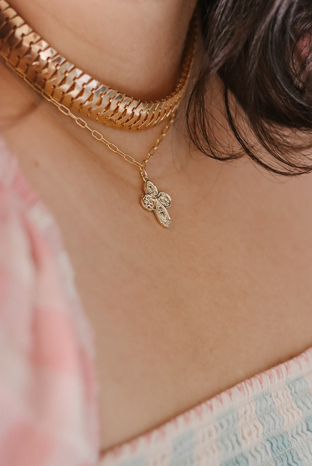 Four Way Cross Necklace - Paperclip Chain