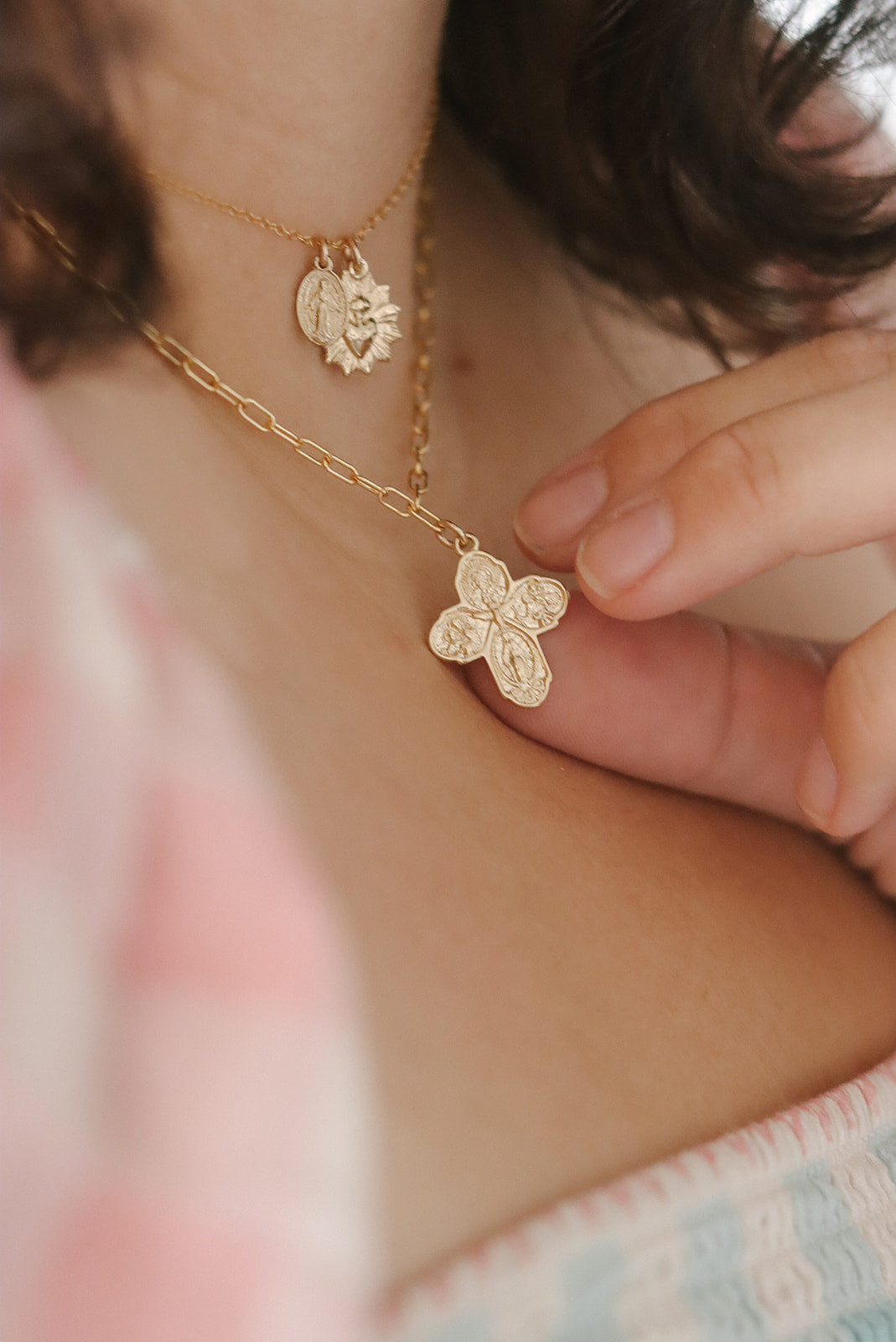 Four Way Cross Necklace - Paperclip Chain