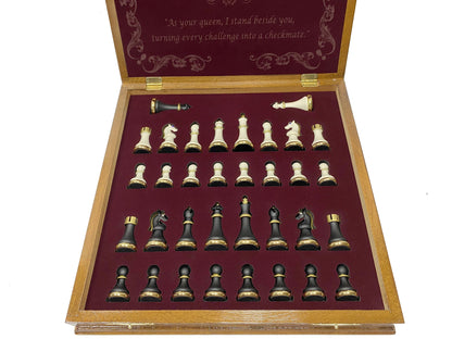 16.5 Inches Large Chess Set - Luxury Chess Pieces with 2 Extra Queens and Wooden Chess Board with Mosaic Details