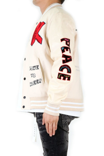 VUE Men's Melton Body with Faux Leather Sleeve Varsity Jacket