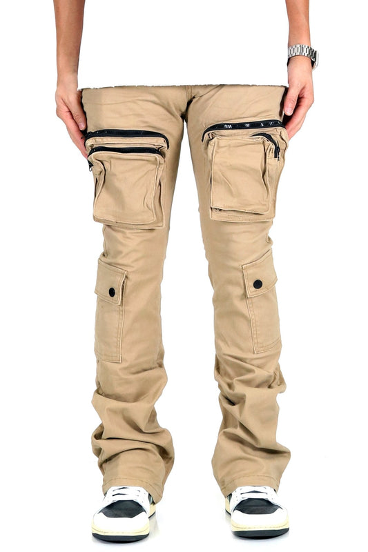 VENGE Men's premium twill khaki stacked cargo pants.