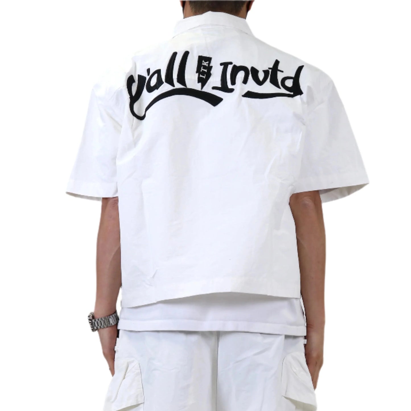 Revol Fine Nylon Twill Boxy Cut Crop Top Short sleeve Buttondown Shirt